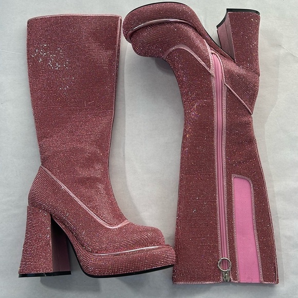 SUGAR THRILLZ BLING IT UP rhinestone PLATFORM BOOTS PINK silver women’s size 6 - Picture 1 of 10